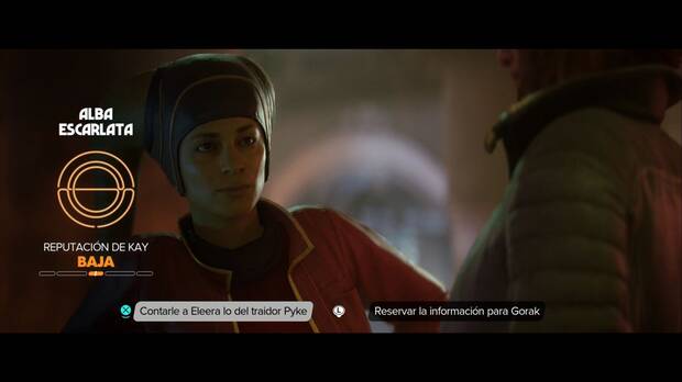 Star Wars Outlaws - El submundo criminal: elección durante la conversación con Eleera