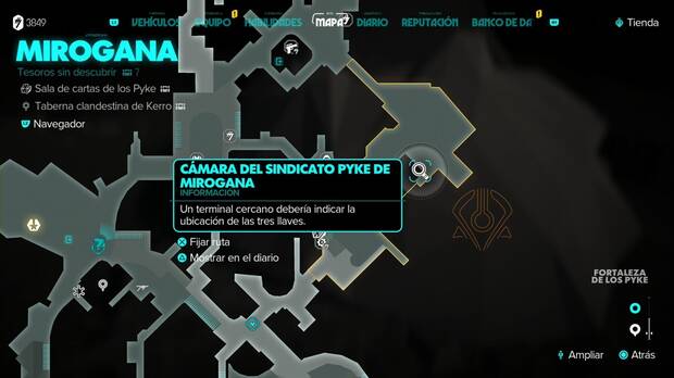 Star Wars Outlaws - Cámara del sindicato Pyke: ubicación del ordenador con la posición de las tarjetas de la cámara de los Pyke