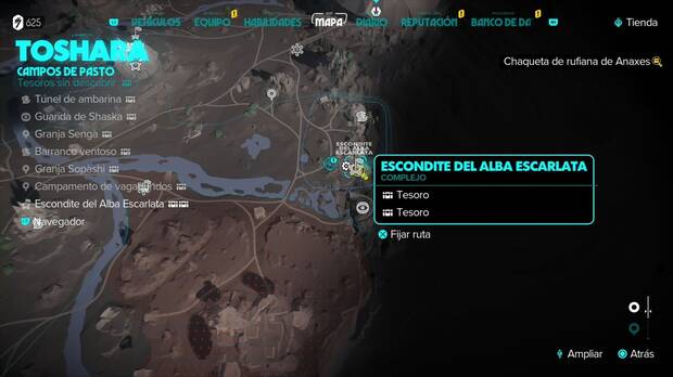 Star Wars Outlaws - Chaqueta de rufiana de Anaxes: ubicación de la base del Alba Escarlata al sur-sudeste de Mirogana