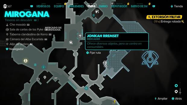 Star Wars Outlaws - Extorsión militar: ubicación de Jonkah Rremset en Mirogana