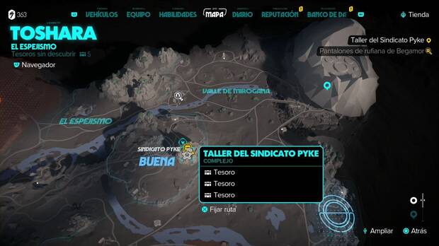 Star Wars Outlaws - Tesoros en Toshara: ubicación del taller del sindicato Pyke