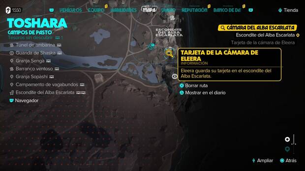 Star Wars Outlaws - Cámara del Alba Escarlata: ubicación de la tarjeta de Eleera en los campos de pasto