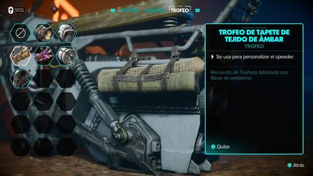 Star Wars Outlaws - Speeder: mejoras y objetos de personalización: Trofeo de tapete de tejido de ámbar