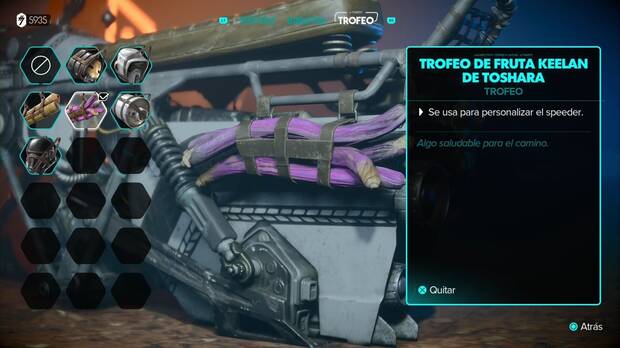 Star Wars Outlaws - Speeder: mejoras y objetos de personalización: Trofeo de fruta keelan de Toshara