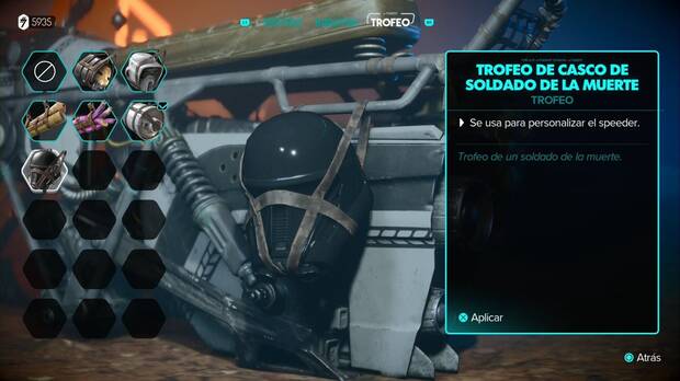 Star Wars Outlaws - Speeder: mejoras y objetos de personalización: Trofeo de casco de soldado de la muerte