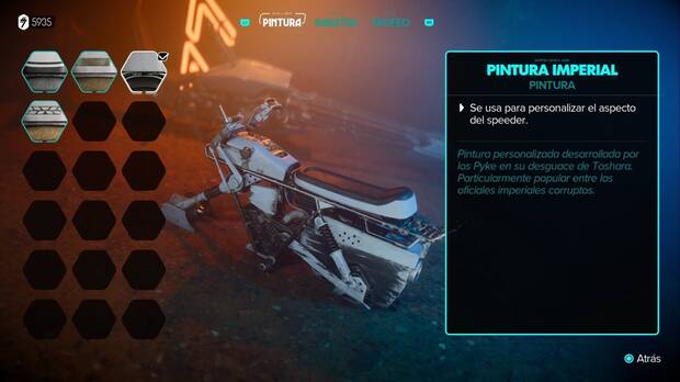 Star Wars Outlaws - Speeder: mejoras y objetos de personalización: pintura imperial