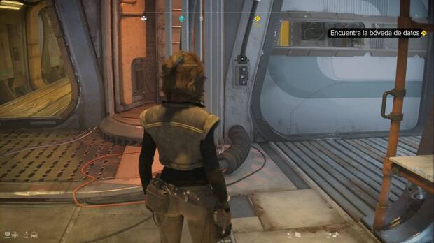 Star Wars Outlaws - Falsa bandera: botón para abrir la puerta de salida de la bodega de la Cazaestelas