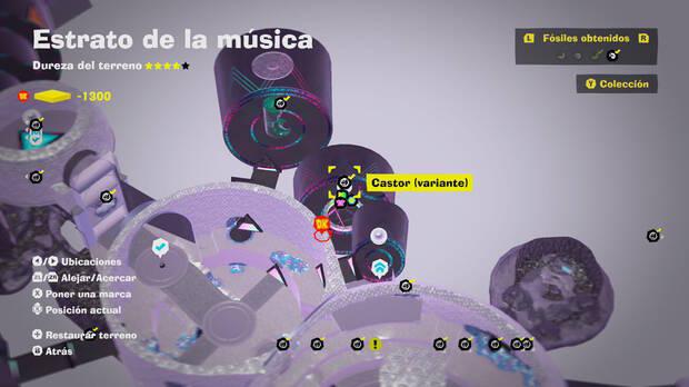 Donkey Kong Bananza - Localización en el mapa del fósil Castor (variante) 06 en Estrato de la música
