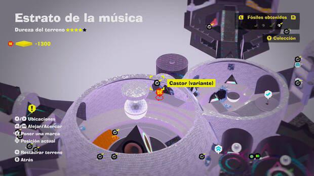 Donkey Kong Bananza - Localización en el mapa del fósil Castor (variante) 08 en Estrato de la música