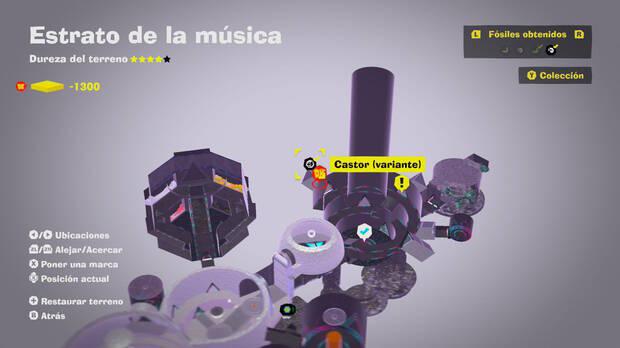 Donkey Kong Bananza - Localización en el mapa del fósil Castor (variante) 01 en Estrato de la música