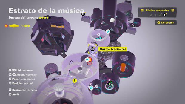 Donkey Kong Bananza - Localización en el mapa del fósil Castor (variante) 02 en Estrato de la música