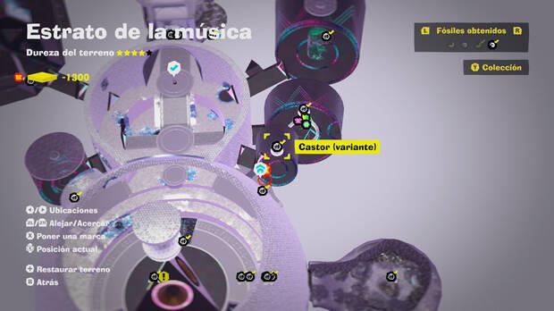 Donkey Kong Bananza - Localización en el mapa del fósil Castor (variante) 04 en Estrato de la música
