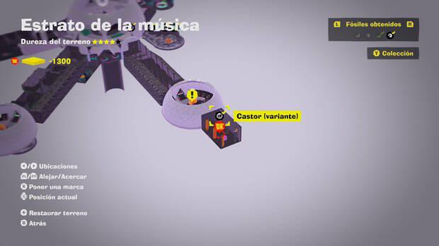 Donkey Kong Bananza - Localización en el mapa del fósil Castor (variante) 09 en Estrato de la música
