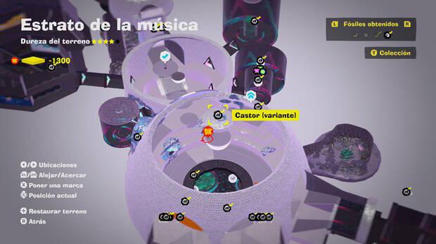 Donkey Kong Bananza - Localización en el mapa del fósil Castor (variante) 14 en Estrato de la música