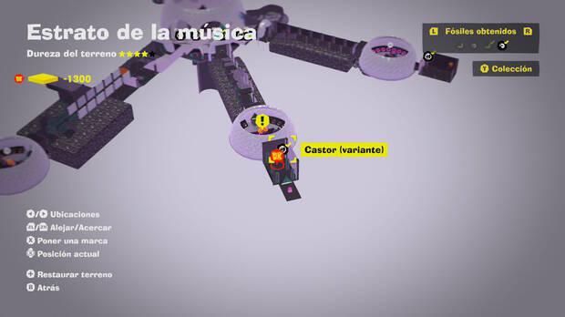 Donkey Kong Bananza - Localización en el mapa del fósil Castor (variante) 10 en Estrato de la música