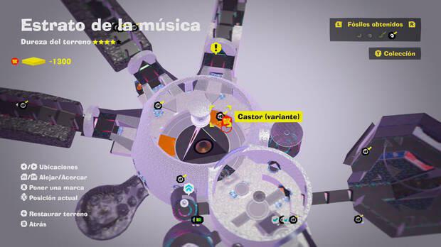 Donkey Kong Bananza - Localización en el mapa del fósil Castor (variante) 16 en Estrato de la música