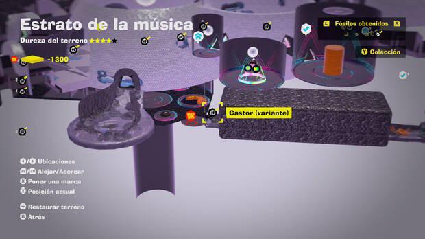 Donkey Kong Bananza - Localización en el mapa del fósil Castor (variante) 17 en Estrato de la música