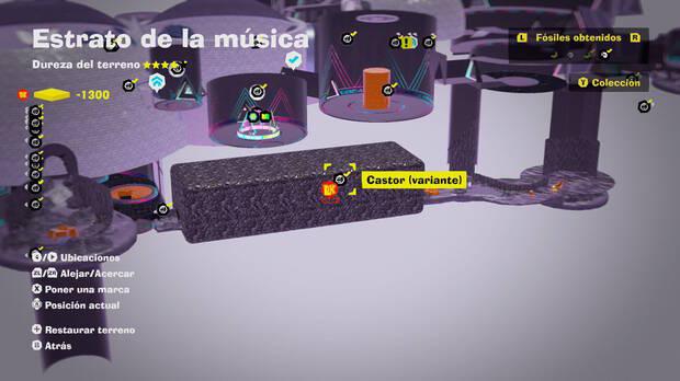 Donkey Kong Bananza - Localización en el mapa del fósil Castor (variante) 18 en Estrato de la música