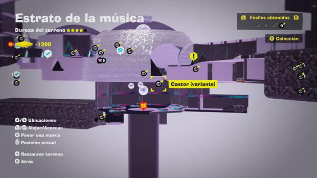 Donkey Kong Bananza - Localización en el mapa del fósil Castor (variante) 19 en Estrato de la música