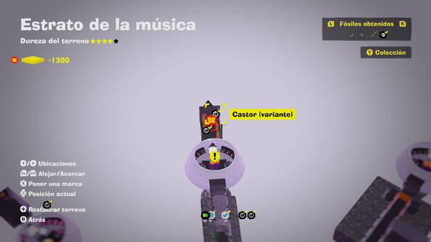 Donkey Kong Bananza - Localización en el mapa del fósil Castor (variante) 11 en Estrato de la música