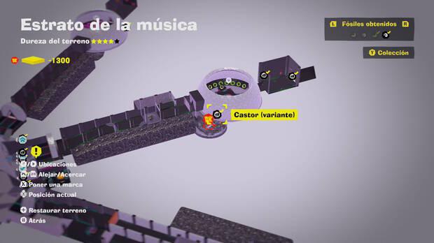 Donkey Kong Bananza - Localización en el mapa del fósil Castor (variante) 12 en Estrato de la música