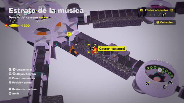 Donkey Kong Bananza - Localización en el mapa del fósil Castor (variante) 13 en Estrato de la música