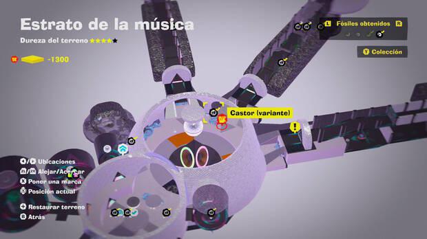 Donkey Kong Bananza - Localización en el mapa del fósil Castor (variante) 15 en Estrato de la música