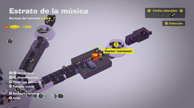 Donkey Kong Bananza - Localización en el mapa del fósil Castor (variante) 26 en Estrato de la música