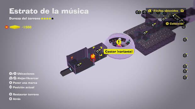Donkey Kong Bananza - Localización en el mapa del fósil Castor (variante) 28 en Estrato de la música