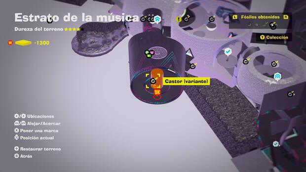 Donkey Kong Bananza - Localización en el mapa del fósil Castor (variante) 20 en Estrato de la música
