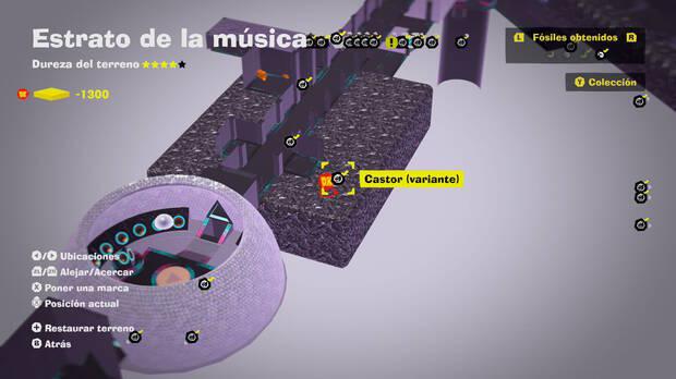 Donkey Kong Bananza - Localización en el mapa del fósil Castor (variante) 30 en Estrato de la música