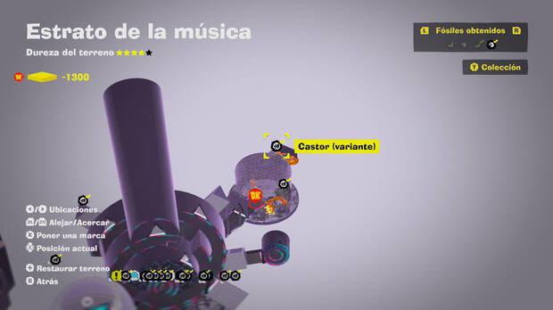Donkey Kong Bananza - Localización en el mapa del fósil Castor (variante) 22 en Estrato de la música