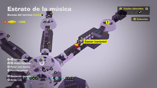 Donkey Kong Bananza - Localización en el mapa del fósil Castor (variante) 23 en Estrato de la música