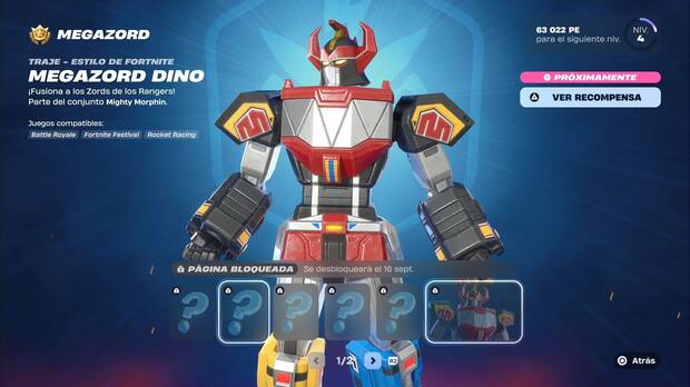 Fortnite Battle Royale - Imagen del Megazord en su menú de objetos de Personaje extra