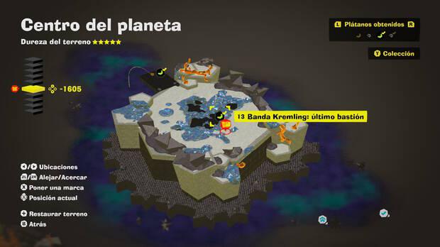 Donkey Kong Bananza - Localización en el mapa del plátano 13 en Centro del planeta