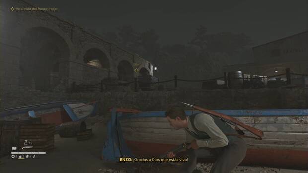 Mafia: The Old Country - Mattanza, Enzo se cubre del fuego de francotirador al salir de la tonnara