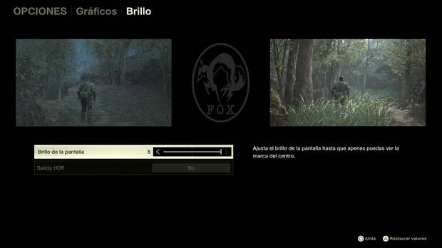 Metal Gear Solid Delta - Chyornaya Peschera, men de opciones grficas donde se ajusta el brillo