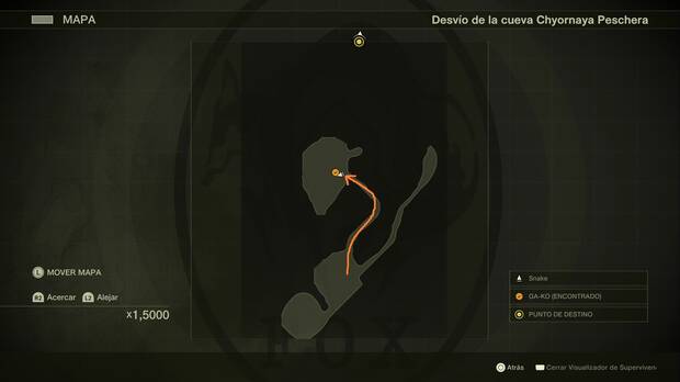 Metal Gear Solid Delta - Chyornaya Peschera, ubicacin del GA-KO #16 sobre una roca en la sala central de las cascadas de Chyornayya Peschera