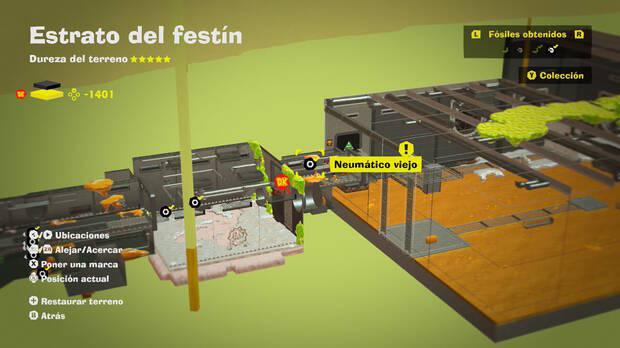 Donkey Kong Bananza - Localización en el mapa del fósil Neumático viejo 58 en Estrato del festín