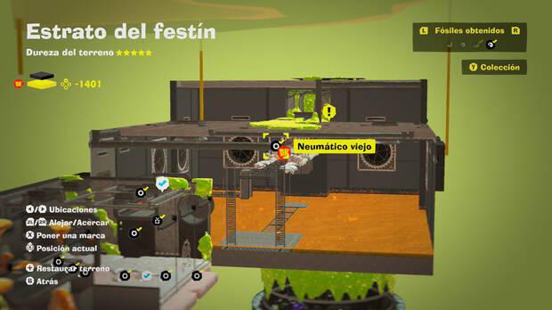 Donkey Kong Bananza - Localización en el mapa del fósil Neumático viejo 59 en Estrato del festín