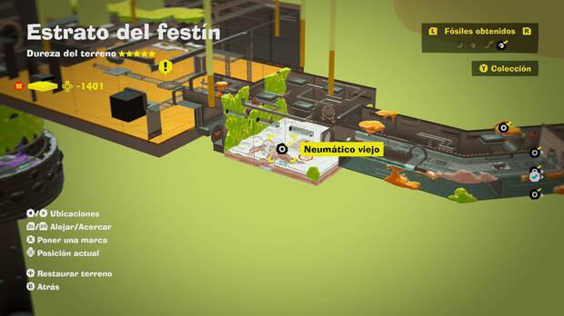 Donkey Kong Bananza - Localización en el mapa del fósil Neumático viejo 55 en Estrato del festín