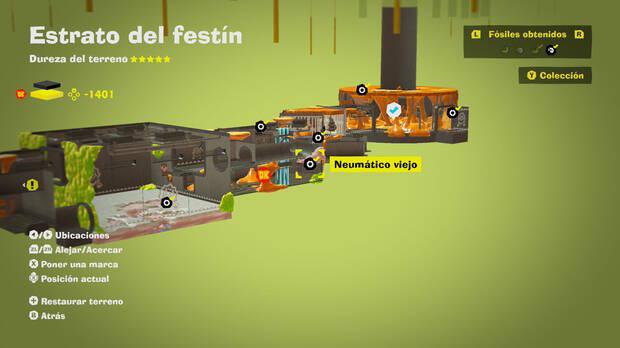 Donkey Kong Bananza - Localización en el mapa del fósil Neumático viejo 56 en Estrato del festín