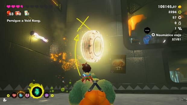 Donkey Kong Bananza - Ubicación del fósil Neumático viejo 57 en Estrato del festín