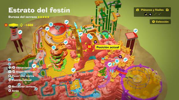 Donkey Kong Bananza - Ubicación en el mapa del Estrato del festín de la entrada al nivel extra A rebotar por el oro 2