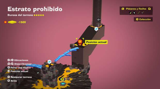 Donkey Kong Bananza - Ubicación en el mapa del Estrato prohibido de la entrada al nivel extra A patinar por el oro 2