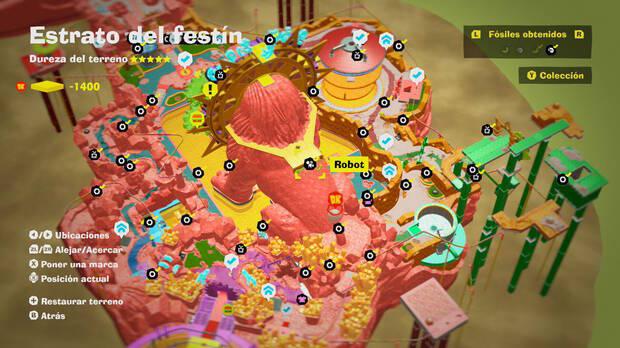 Donkey Kong Bananza - Localización en el mapa del fósil robot en Estrato del festín