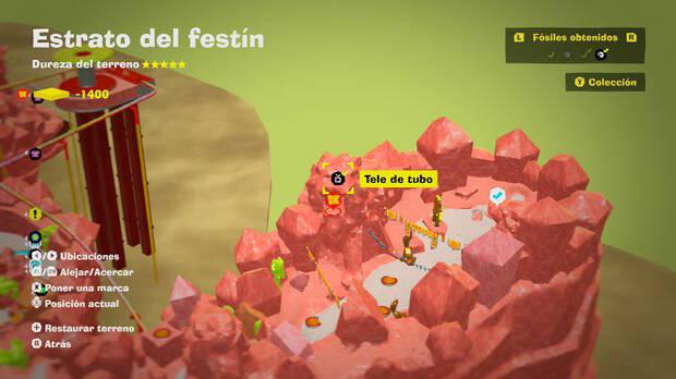 Donkey Kong Bananza - Localización en el mapa del fósil Tele de tubo 01 en Estrato del festín