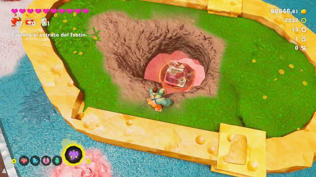 Donkey Kong Bananza - Ubicación del fósil Tele de tubo 02 en Estrato del festín