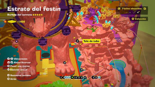 Donkey Kong Bananza - Localización en el mapa del fósil Tele de tubo 03 en Estrato del festín