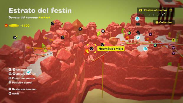 Donkey Kong Bananza - Localización en el mapa del fósil Neumático viejo 07 en Estrato del festín